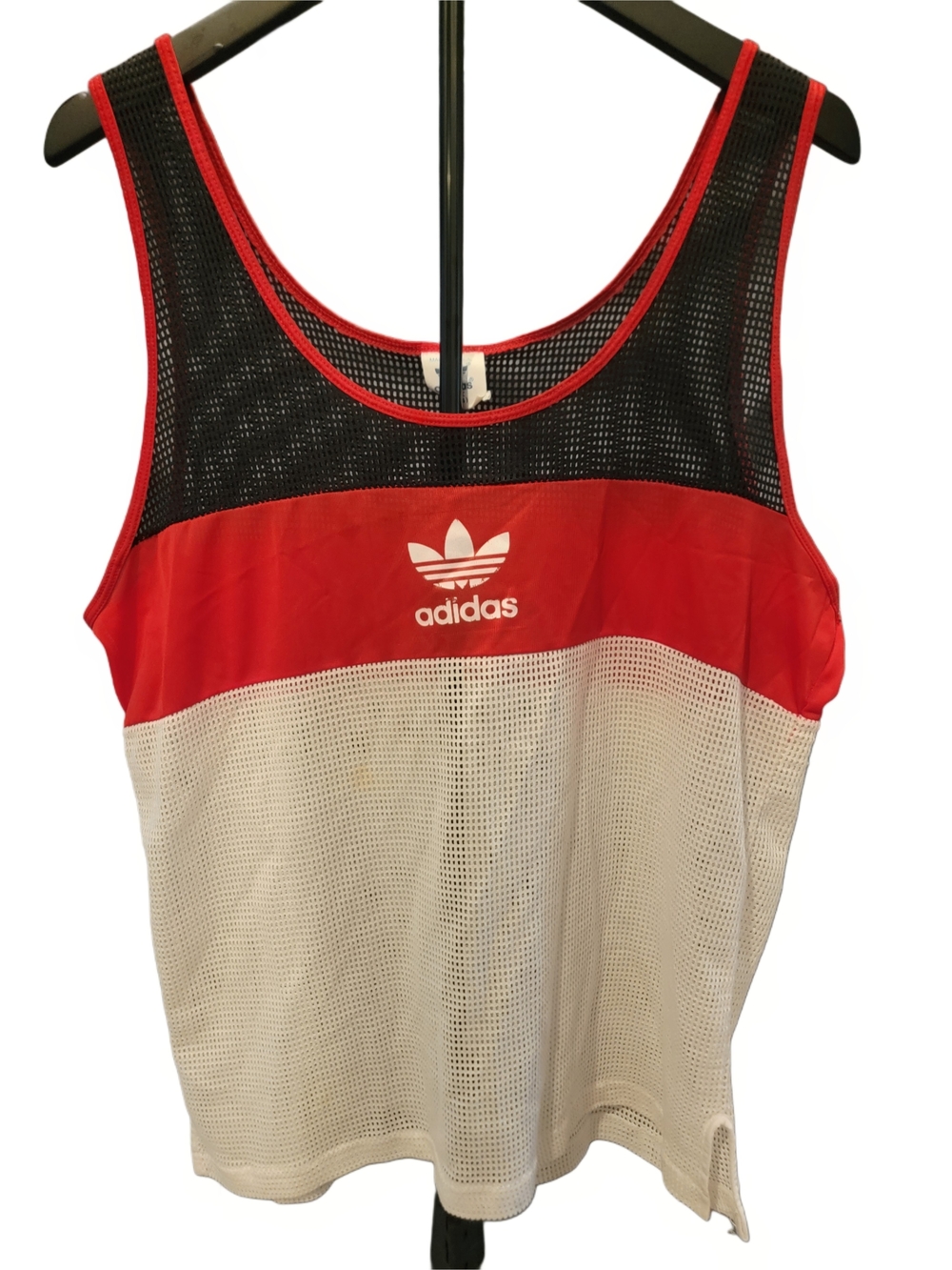 Vintage Adidas - Red, White, And Blue Mesh Trefoil Tank - Mens L - Made In USA